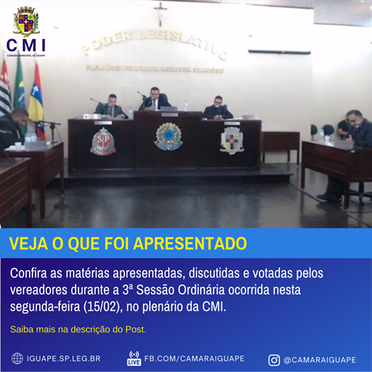 3ª Sessão Ordinária 15/02/2021