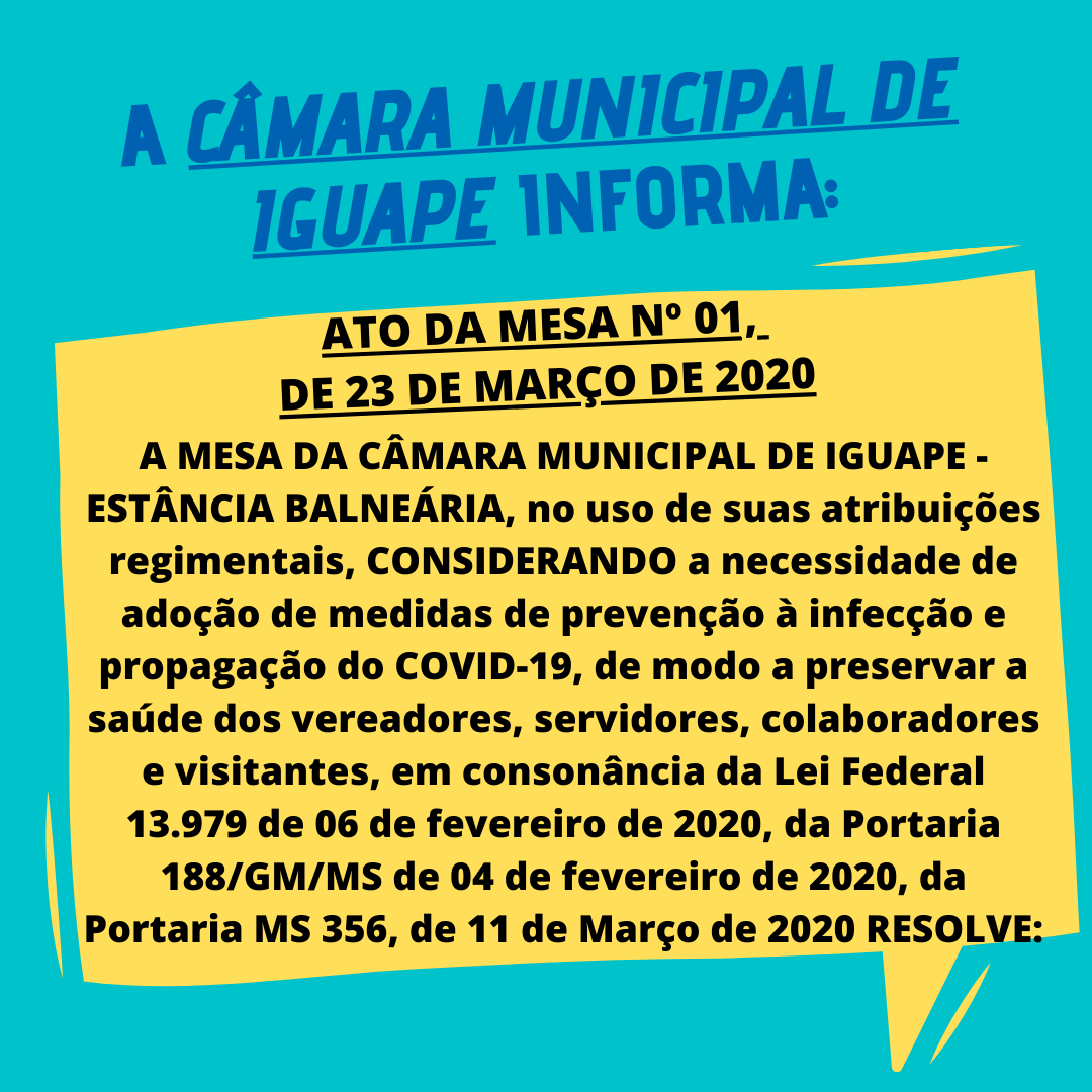 Ato da Mesa nº 01, de 23 de Março de 2020