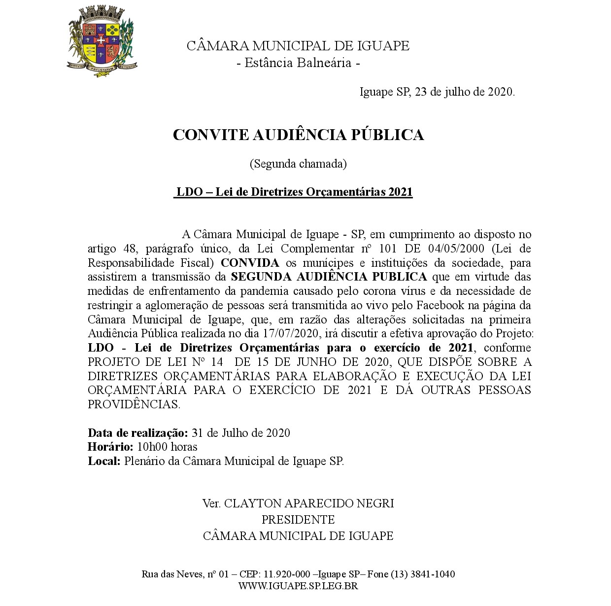 CONVITE AUDIÊNCIA PUBLICA 