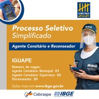 IBGE abre 34 vagas temporárias para trabalhar no Censo 2021 em IGUAPE